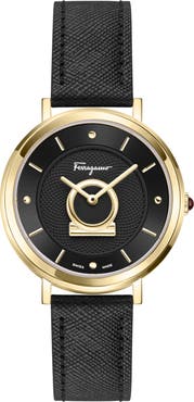 FERRAGAMO Minuetto Leather Strap Watch, 36mm