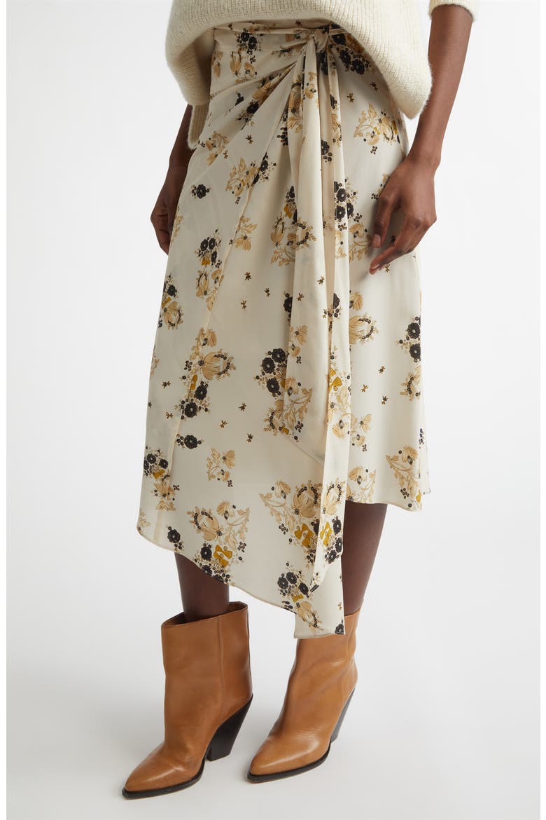 Faniry Floral Asymmetrical Stretch Silk Midi Skirt, Alternate, color, ECRU