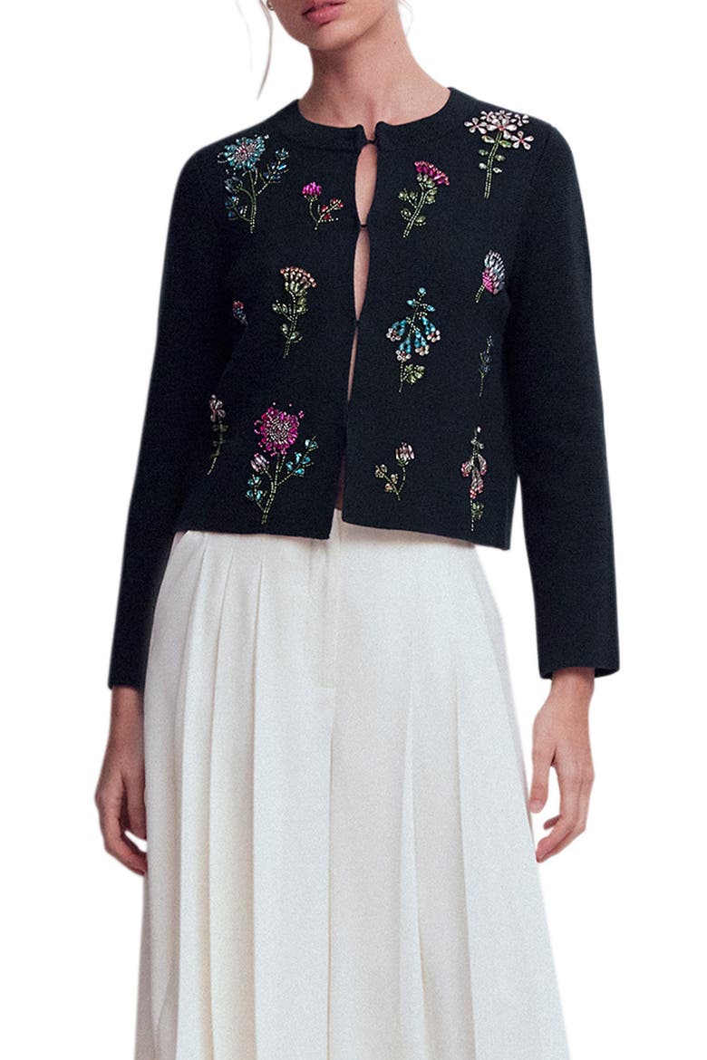 Crystal Embellished Crop Cotton Cardigan, Main, color, NAVY