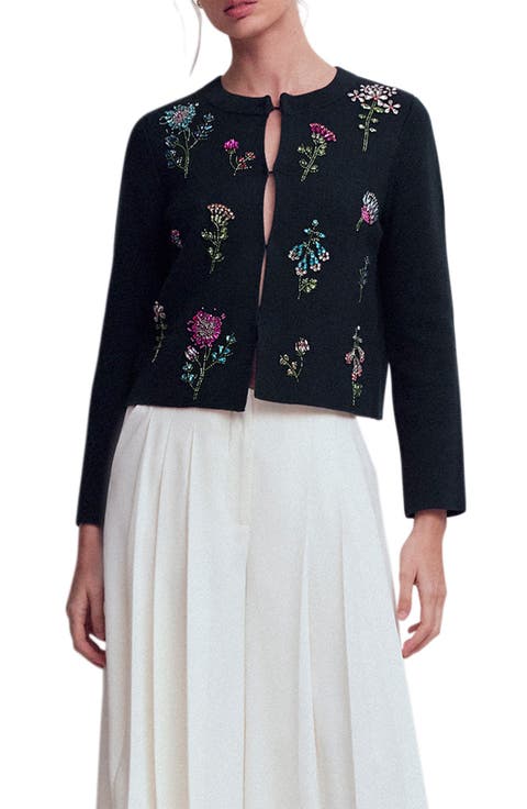 Crystal Embellished Crop Cotton Cardigan
