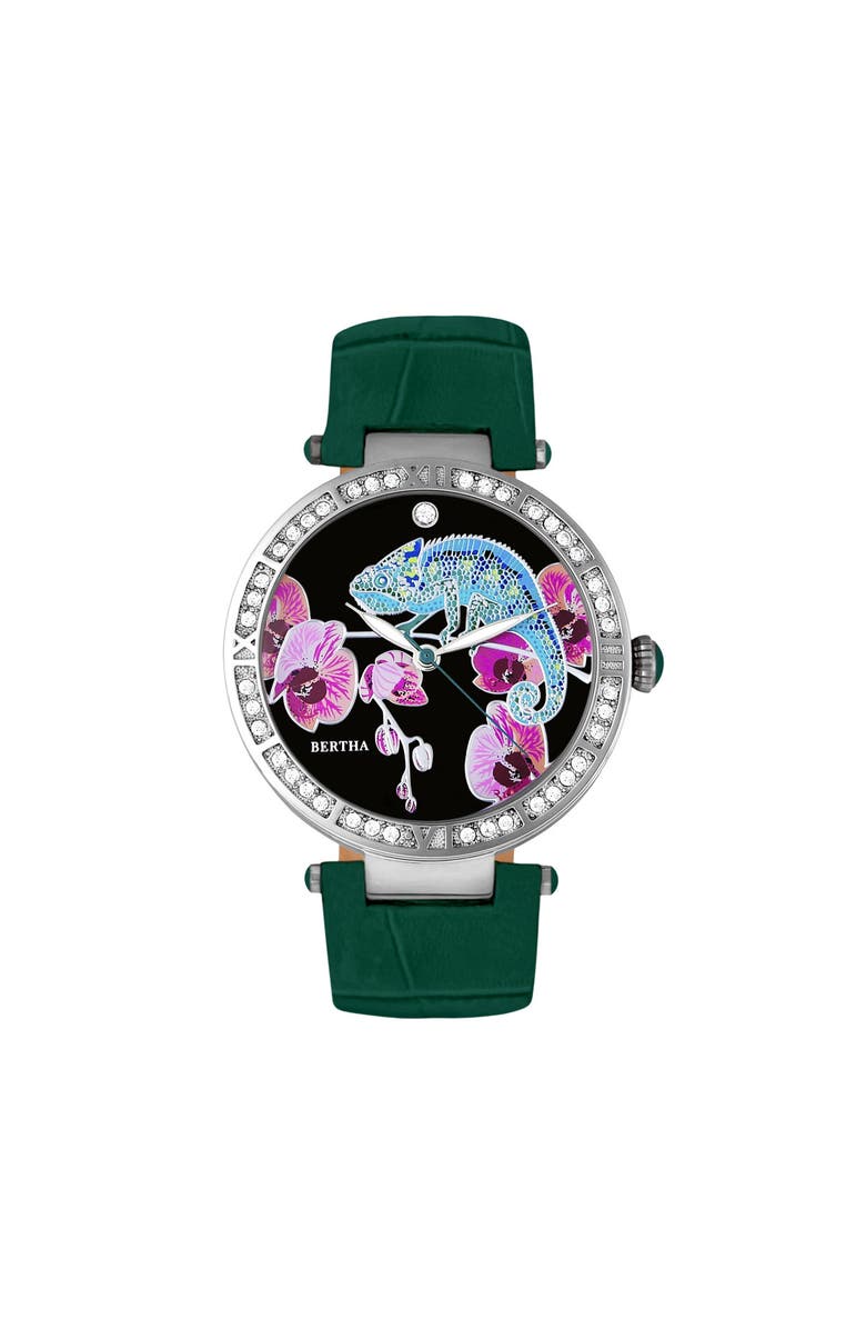 BERTHA Camilla Mother-Of-Pearl Leather-Band Watch, Main, color, Teal