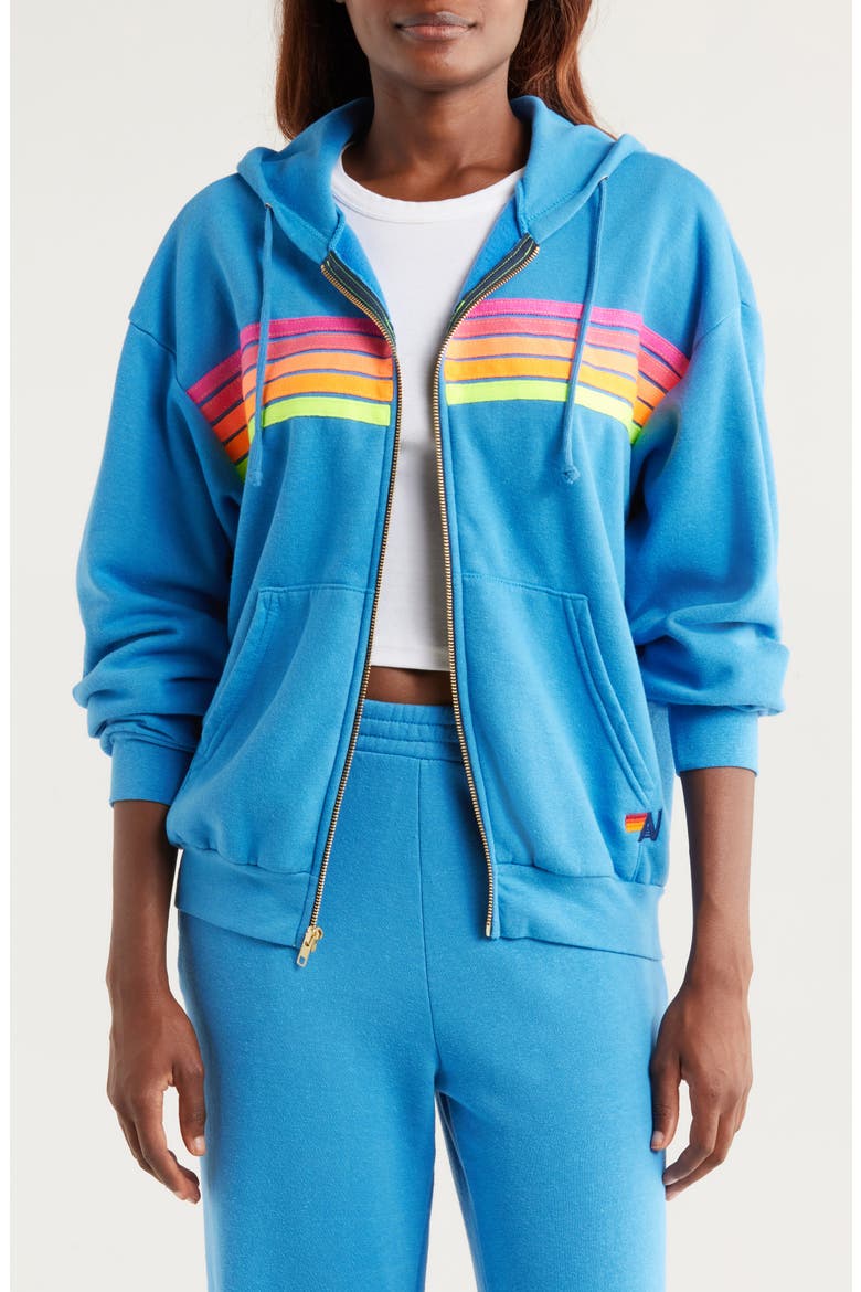 5-Stripe Zip Hoodie, Main, color, COBALT/ NEON