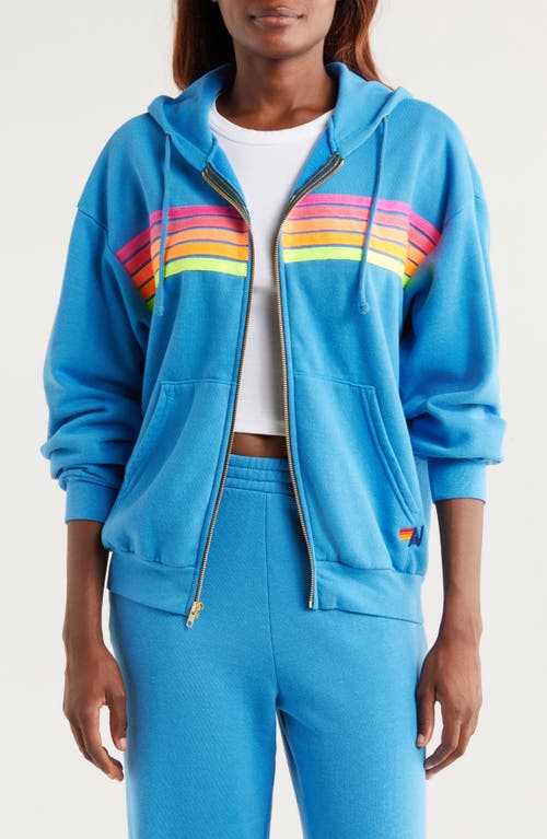 Aviator Nation Unisex Five Stripe Zip Hoodie In Cobalt