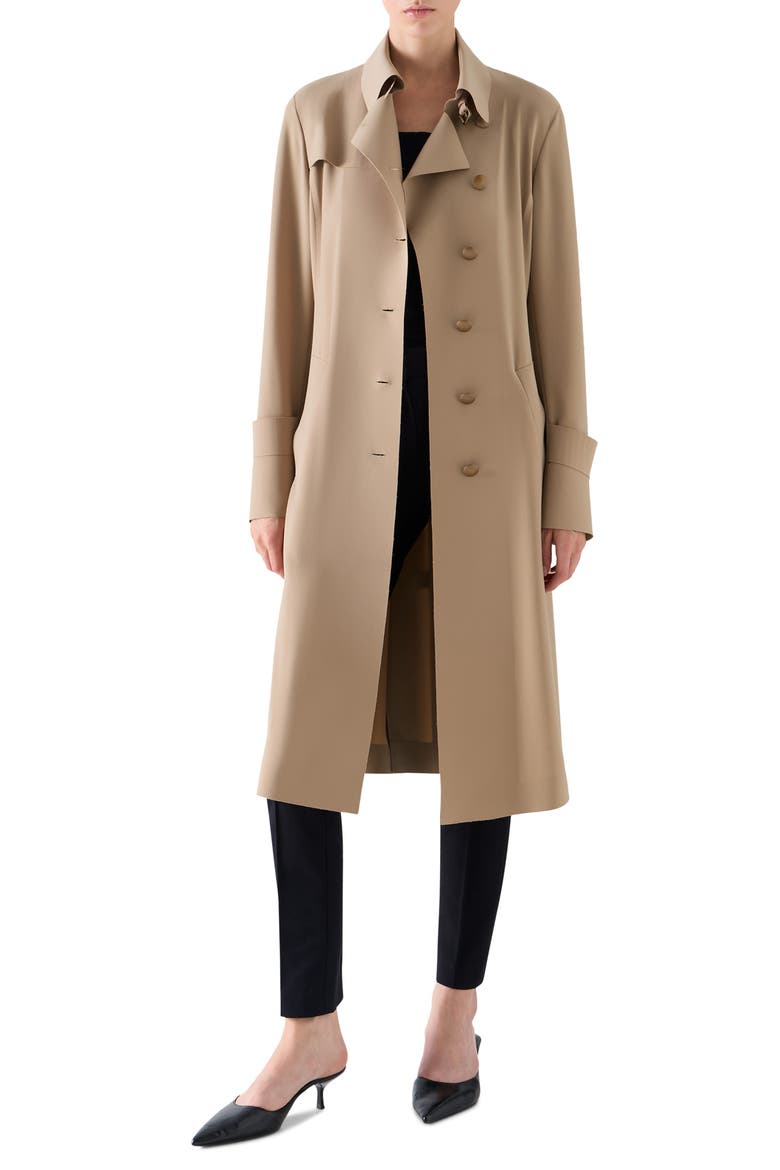 Laser Cut Technical Crepe Trench Coat, Alternate, color, BEIGE