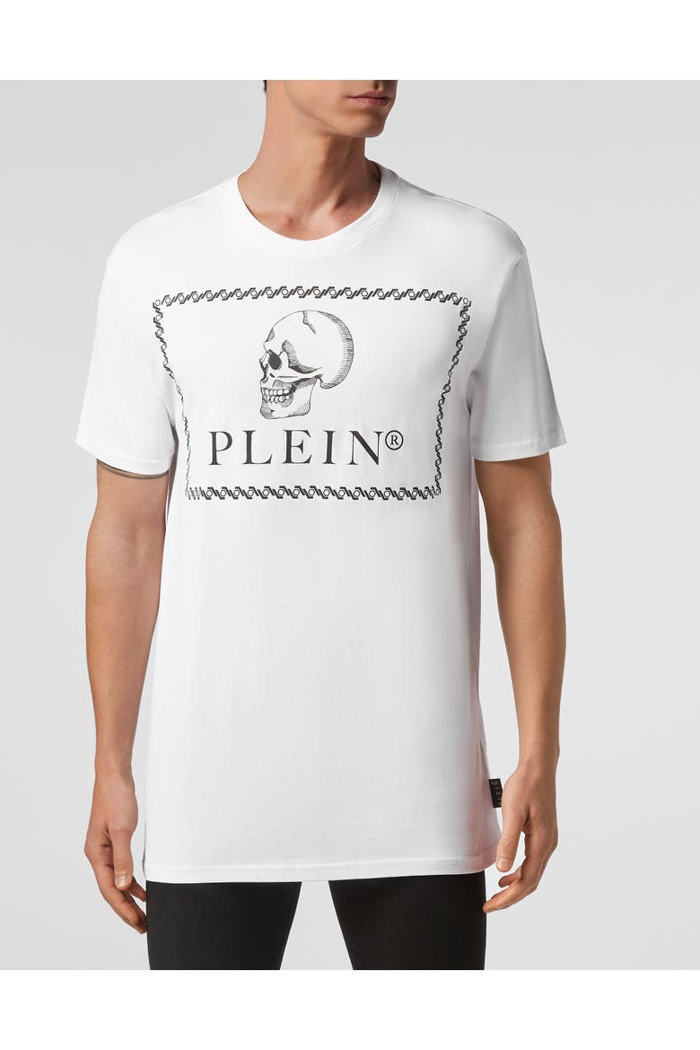 T-Shirt Round Neck Skull Men, Main, color, white