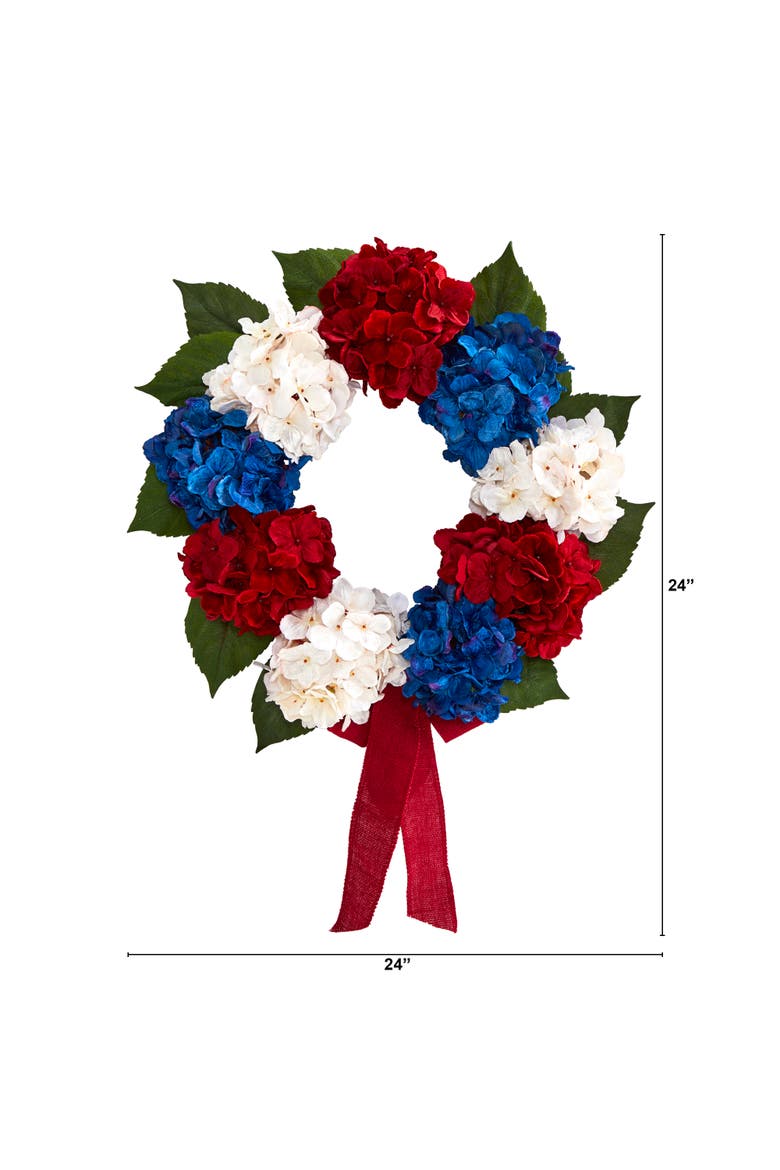 24-in Red, White and Blue Americana Hydrangea Artificial Wreath, Alternate, color, Red/White/Blue
