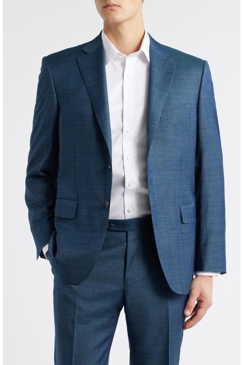 Siena Regular Fit Dark Green Denim Effect Wool Suit, Alternate, color, DARK GREEN