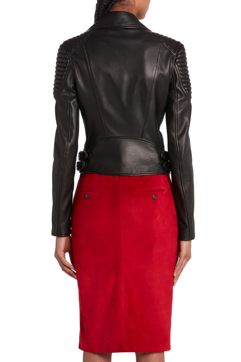 New Plongé Leather Biker Jacket, Alternate, color, BLACK