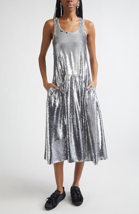 Tapered Back Flounce Sequin Dress