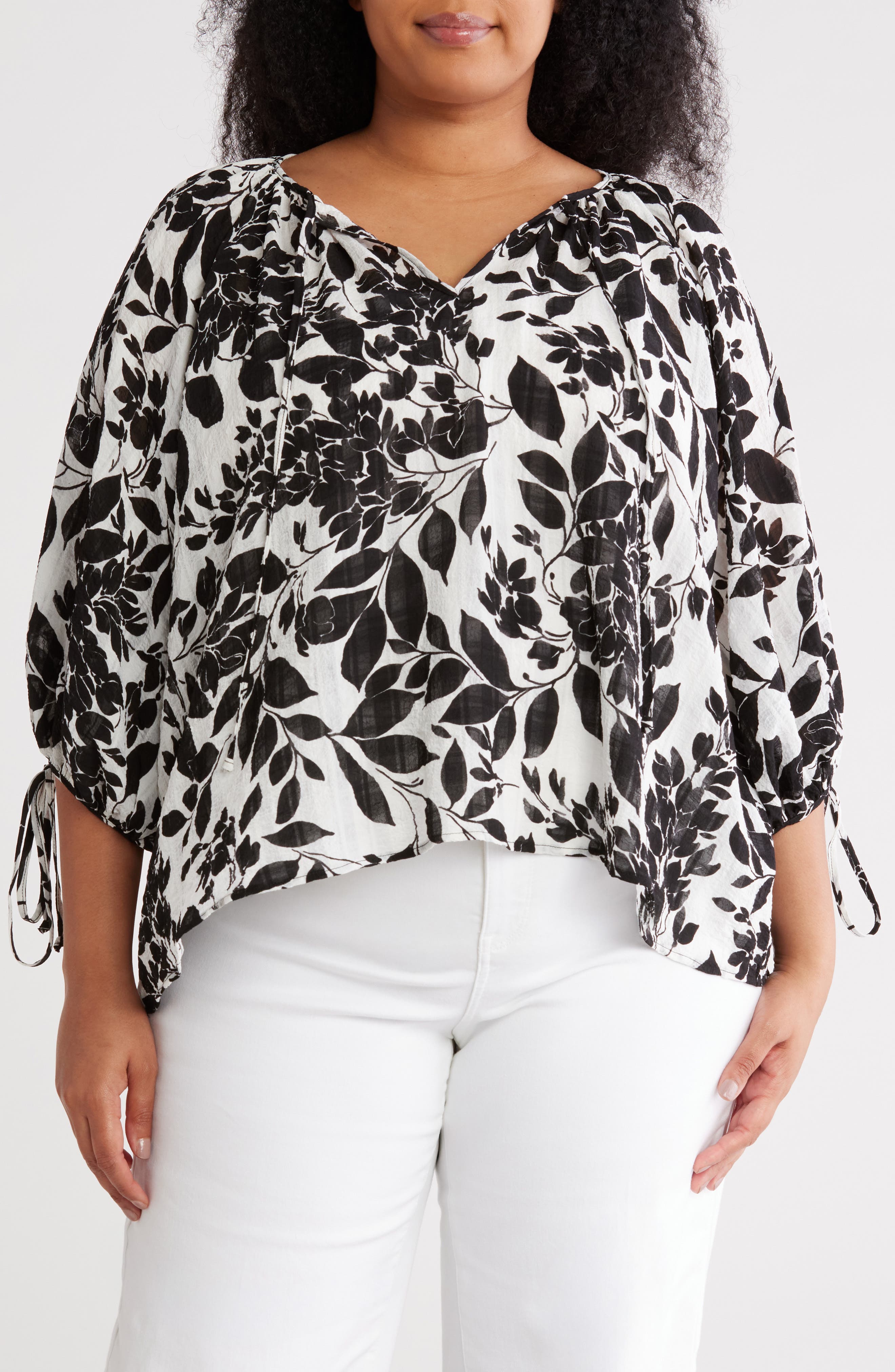 Renee C Floral Tie Sleeve Top
