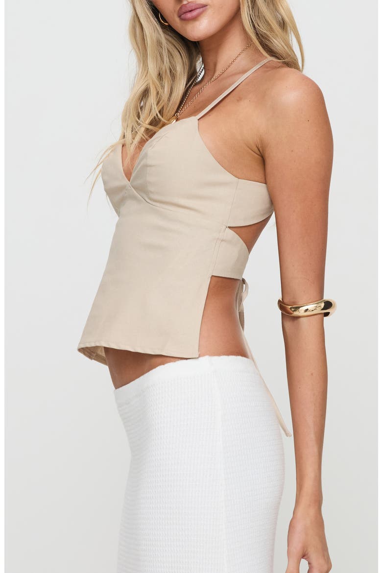 Candid Tie Back Cotton & Linen Camisole, Alternate, color, BEIGE