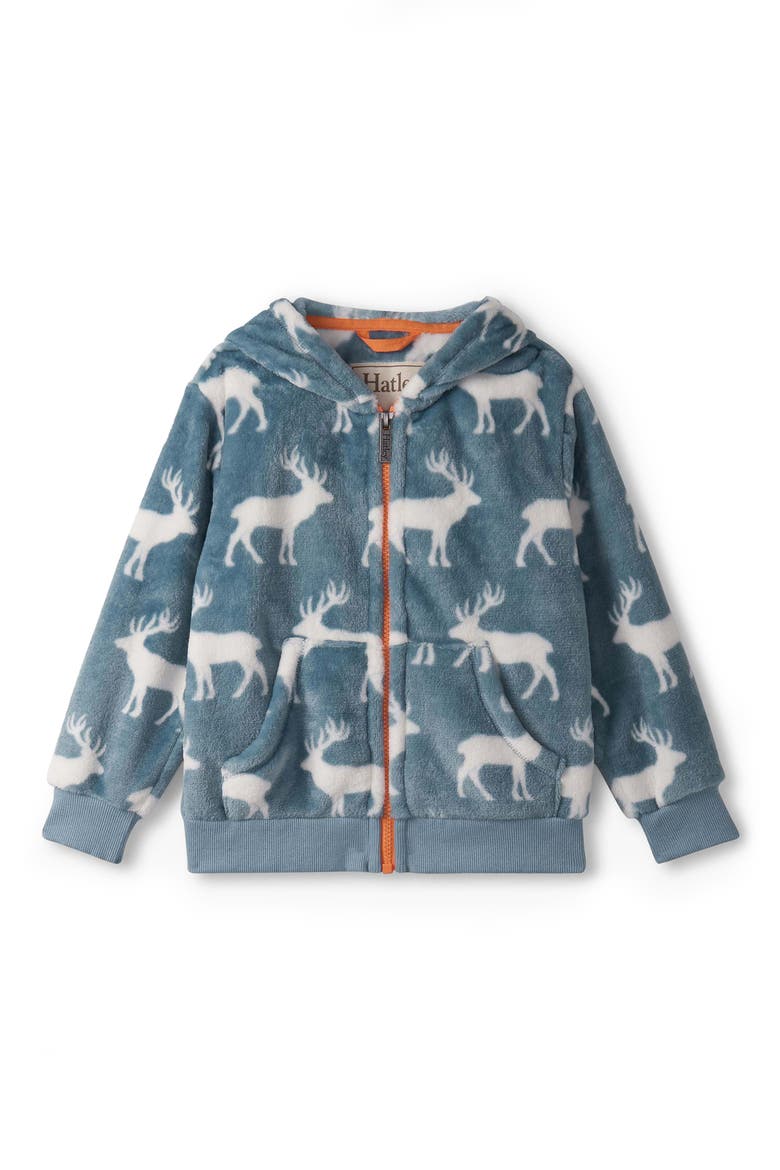 Kids' Staggered Elks Fleece Zip-Up Hoodie, Main, color, BLUE