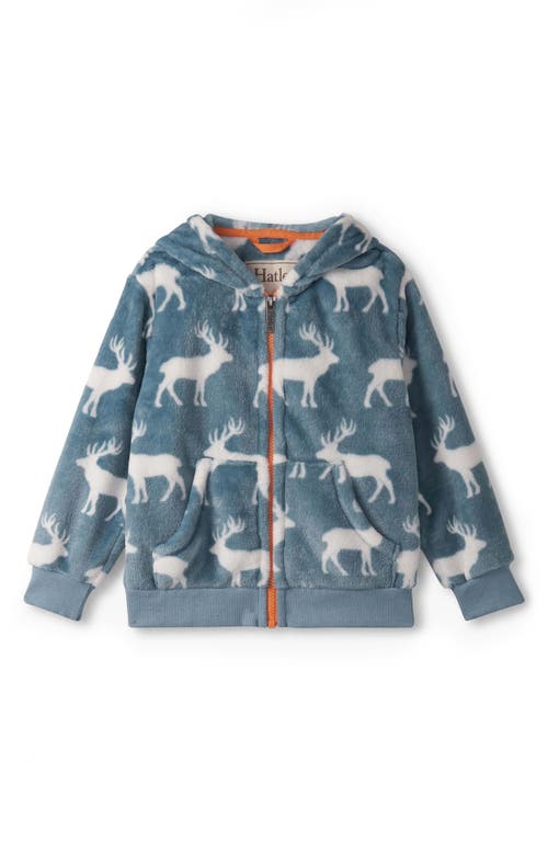 Hatley Kids' Staggered Elks Fleece Zip-up Hoodie In Blue