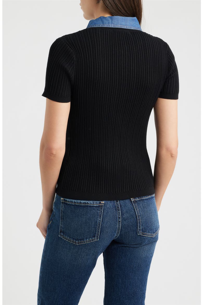The Remington Denim Collar Short Sleeve Cardigan, Alternate, color, NOIR/ DENIM