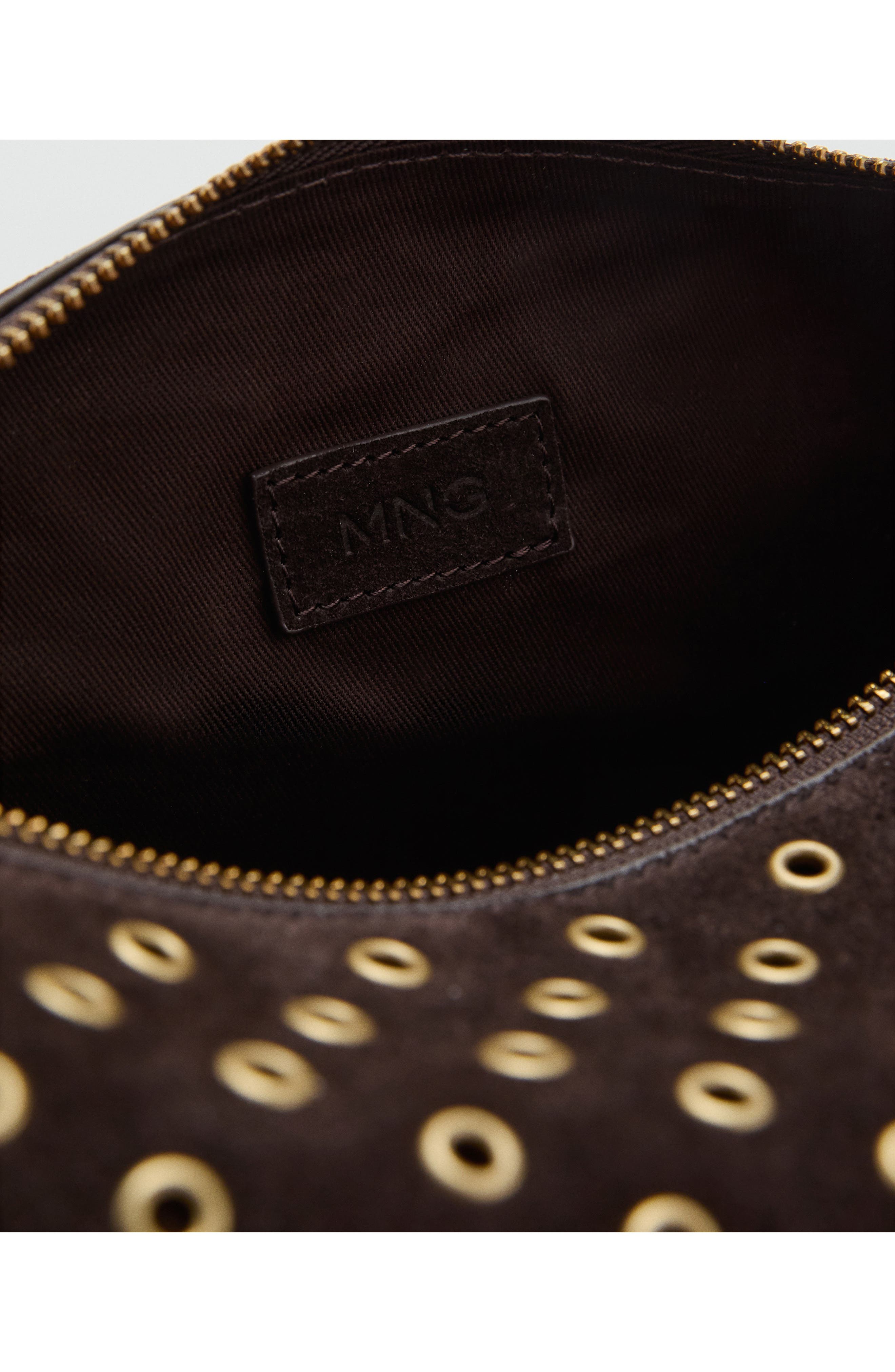 MANGO Suede Eyelet Shoulder Bag, Alternate, color, Chocolate