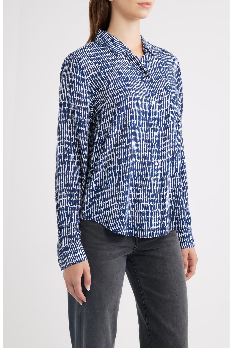 Josephine Print Button-Up Shirt, Alternate, color, NAVY PEBBLED