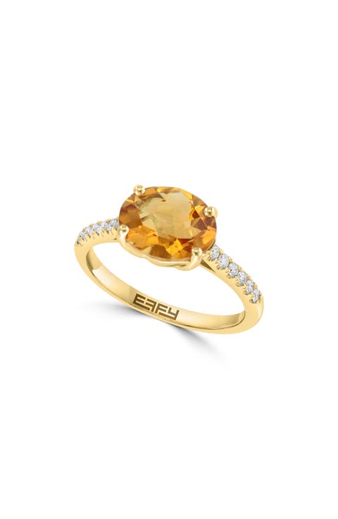 14K Yellow Gold Citrine & Diamond Ring - 0.18ct.