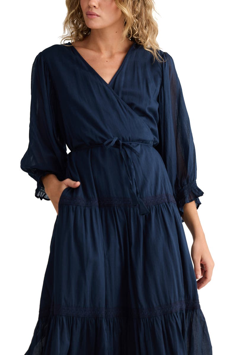 Talisman the Label Lunar Wrap Front Tiered Cotton Dress, Alternate, color, Navy