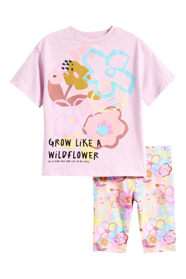 Floral Graphic T-Shirt & Floral Bike Shorts Set, Main, color, PURPLE