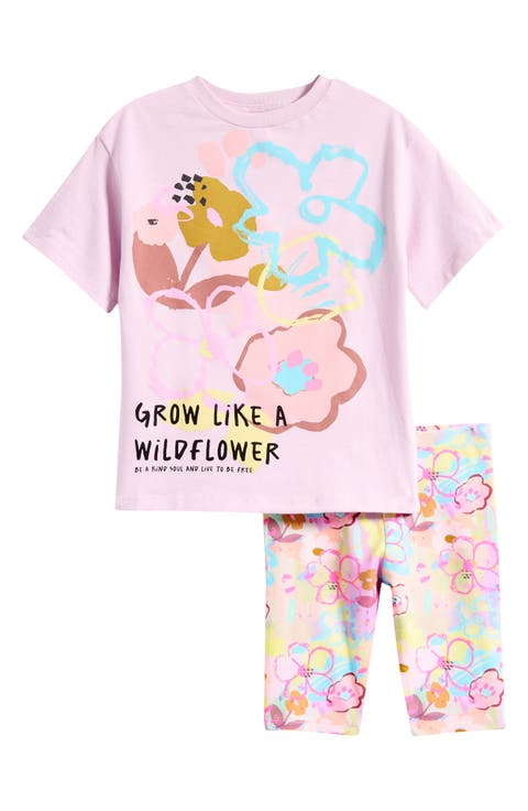 Floral Graphic T-Shirt & Floral Bike Shorts Set (Little Kid & Big Kid)