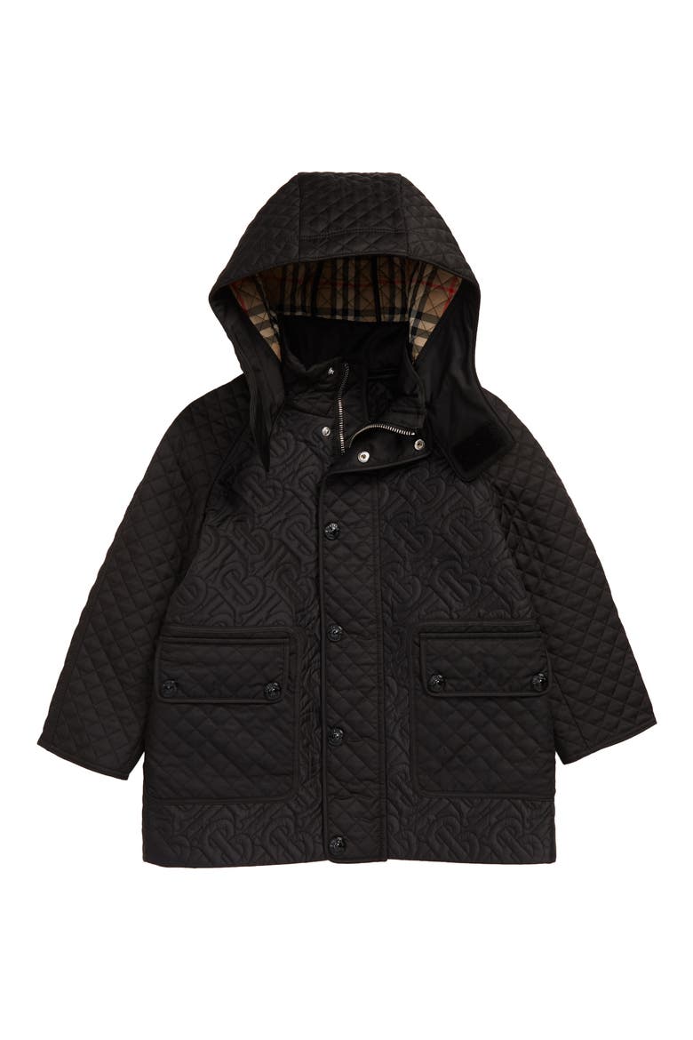 Kids' Gabriel Quilted Monogram Hooded Coat, Main, color, BLACK