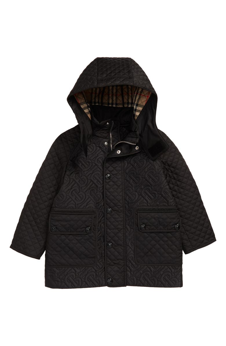Burberry Kids' Gabriel Quilted Monogram Hooded Coat, Main, color, 