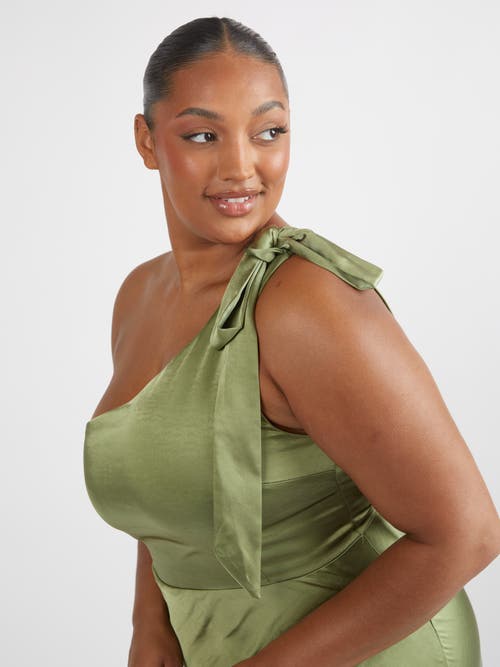 Six Stories Bow One Shoulder Satin Bridesmaid Dress In Green