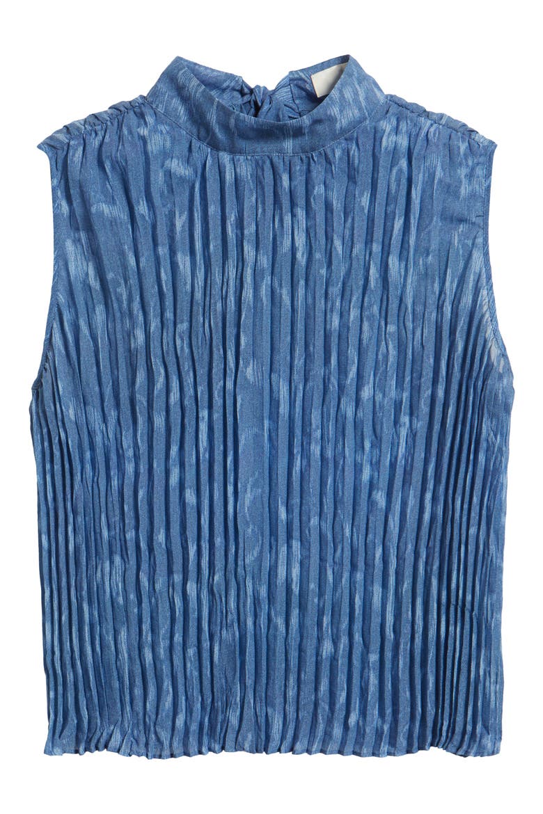 Pleated Denim Sleeveless Top, Alternate, color, INDIGO IKAT FLORAL