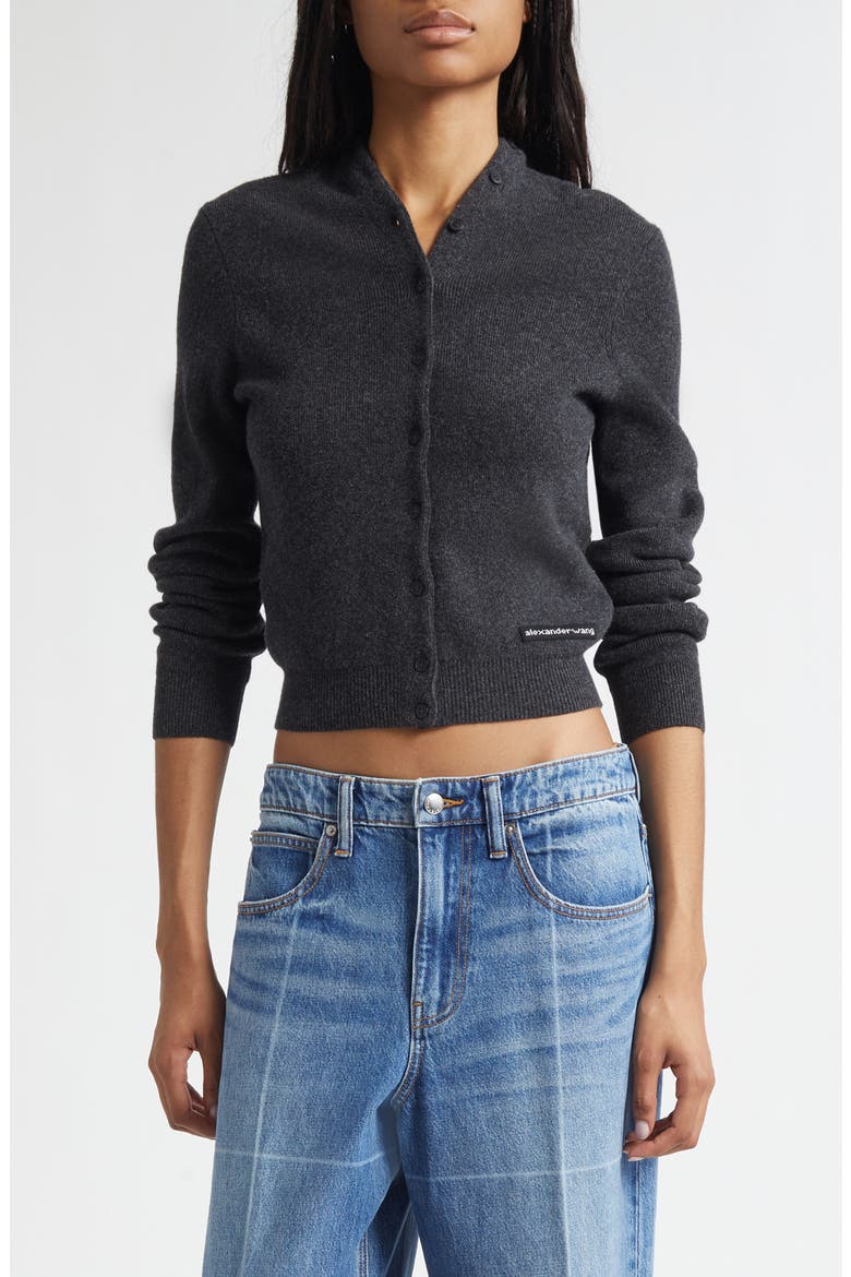 Continuous Placket Crop Wool Blend Cardigan, Main, color, CHARCOAL