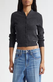 Alexander Wang Continuous Placket Crop Wool Blend Cardigan