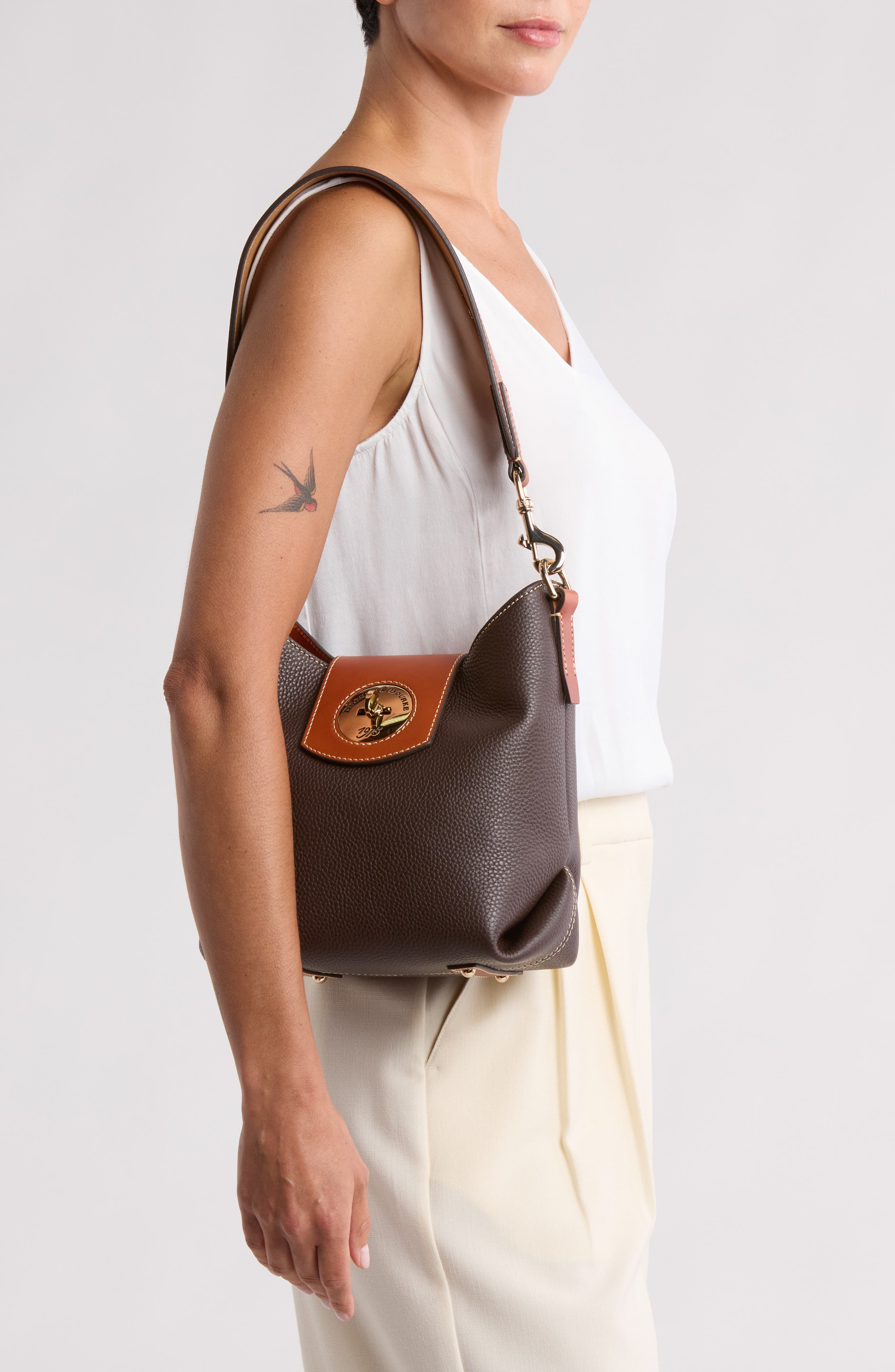 Dooney & Bourke Pebbled Leather Turnlock Sac 22 Bag, Alternate, color, 