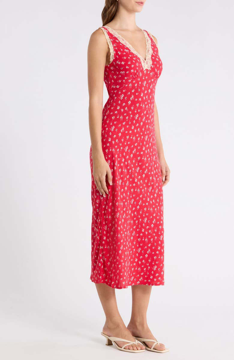 Lucky Brand Simone Lace Detail Ditsy Slipdress, Alternate, color, Red Ditsy