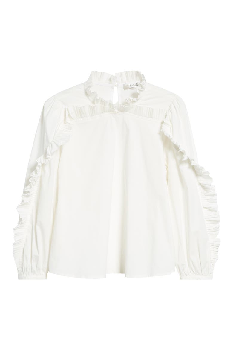 Tabitha Ruffle Balloon Sleeve Stretch Cotton Blouse, Alternate, color, WHITE