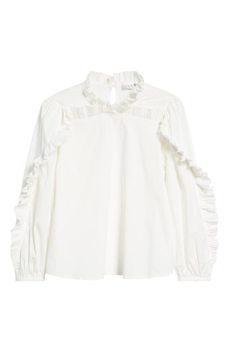 Sea Tabitha Ruffle Balloon Sleeve Stretch Cotton Blouse, Alternate, color, 