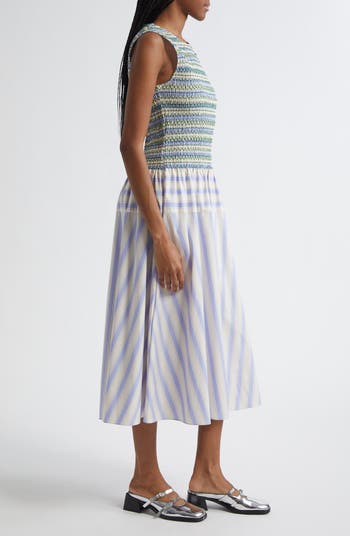 Mixed Stripe Smock Bodice Organic Cotton Dress
