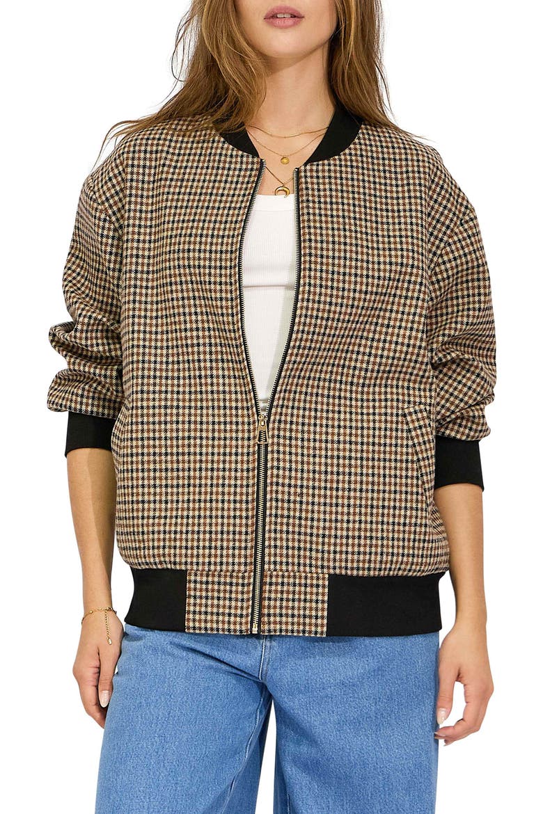 Coffee Run Check Wool Blend Bomber Jacket, Main, color, OAT CHECK