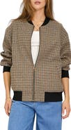 Belle & Bloom Coffee Run Check Wool Blend Bomber Jacket