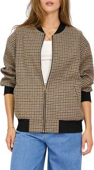 Belle & Bloom Coffee Run Check Wool Blend Bomber Jacket