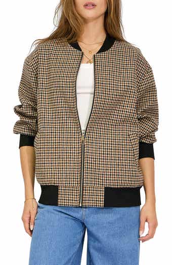 Coffee Run Check Wool Blend Bomber Jacket