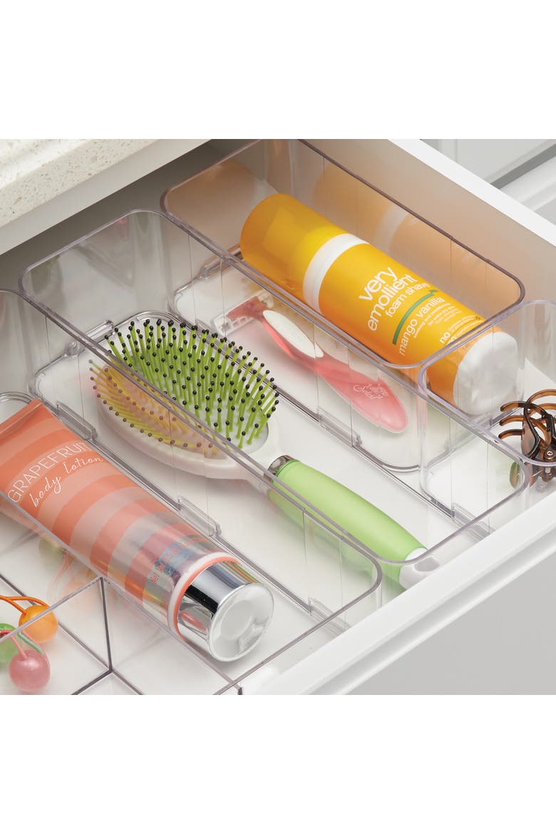 Interlocking Makeup Drawer Organizer, Clear Plastic Bins for Bathroom Vanity, Dresser, or Desk, 3-Pack, Alternate, color, Clear