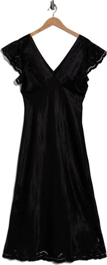 Mckenna Lace Trim Satin Midi Dress