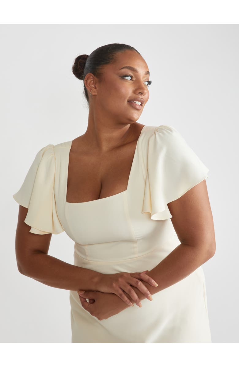 Six Stories Square Neck Crepe Bridesmaid Dress, Alternate, color, Almond