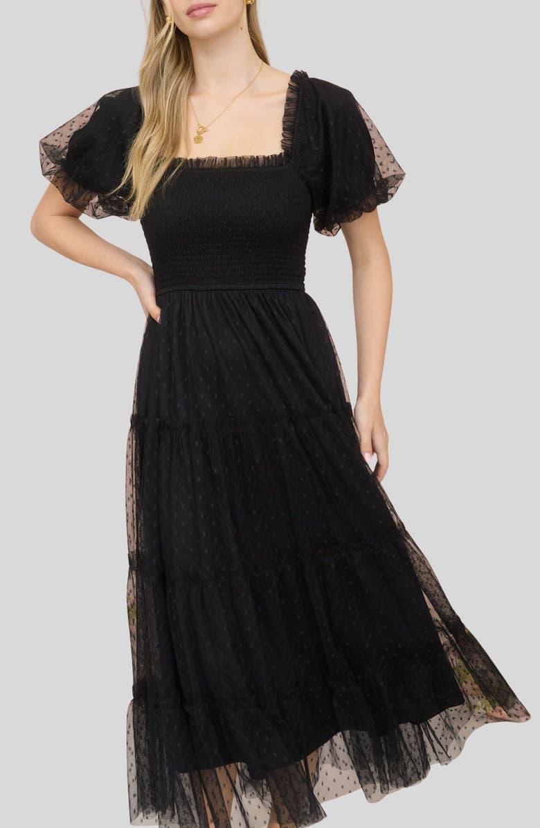 Blu Pepper Puff Sleeve Midi Dress, Alternate, color, 