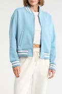 90 DEGREE BY REFLEX Silicone Varsity Stripe Fleece Zip Jacket