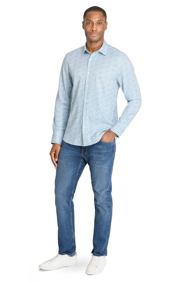 CONSTRUCT Slim Fit Floral Wreath Recycled 4-Way Stretch Performance Long Sleeve Shirt, Alternate, color, White/Green