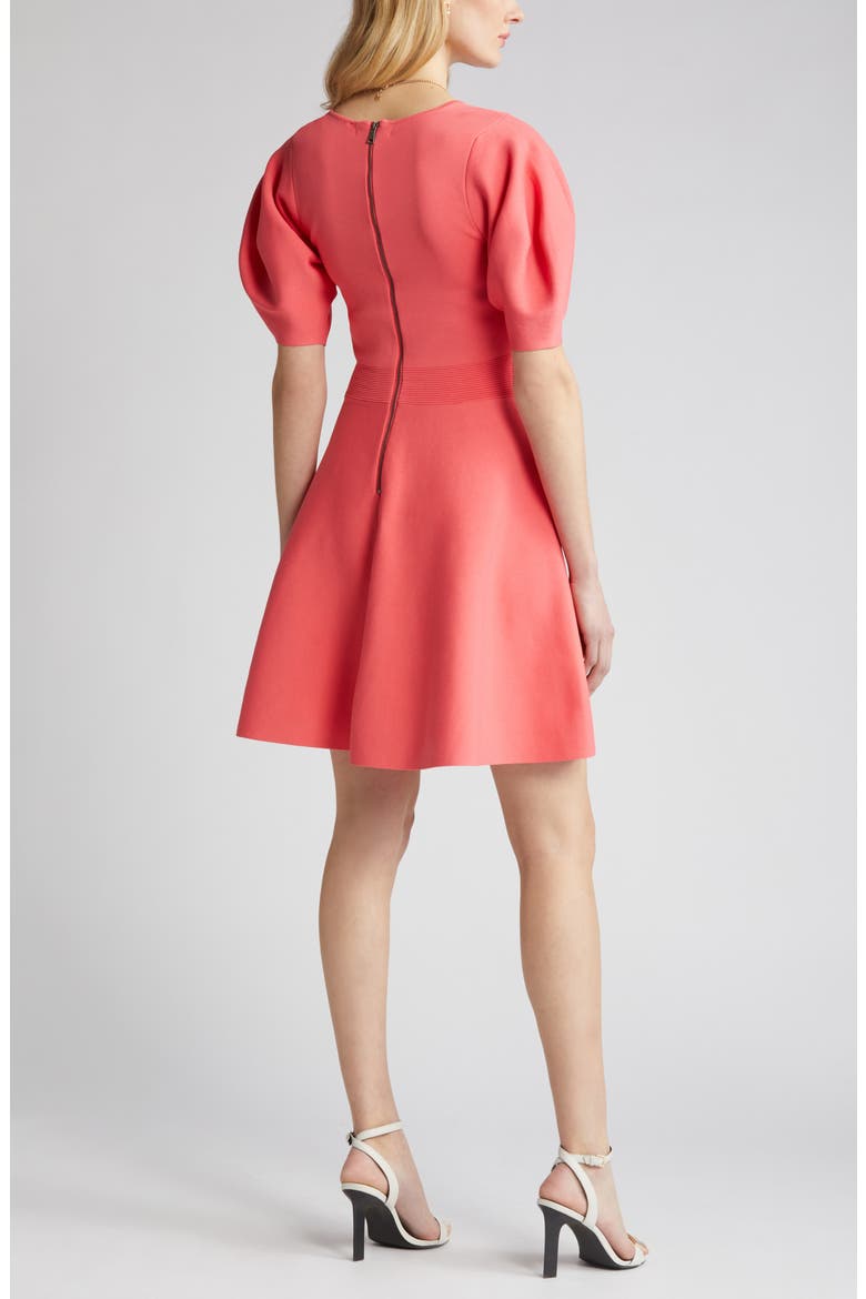 Hayliy Puff Sleeve Knit Skater Dress, Alternate, color, CORAL
