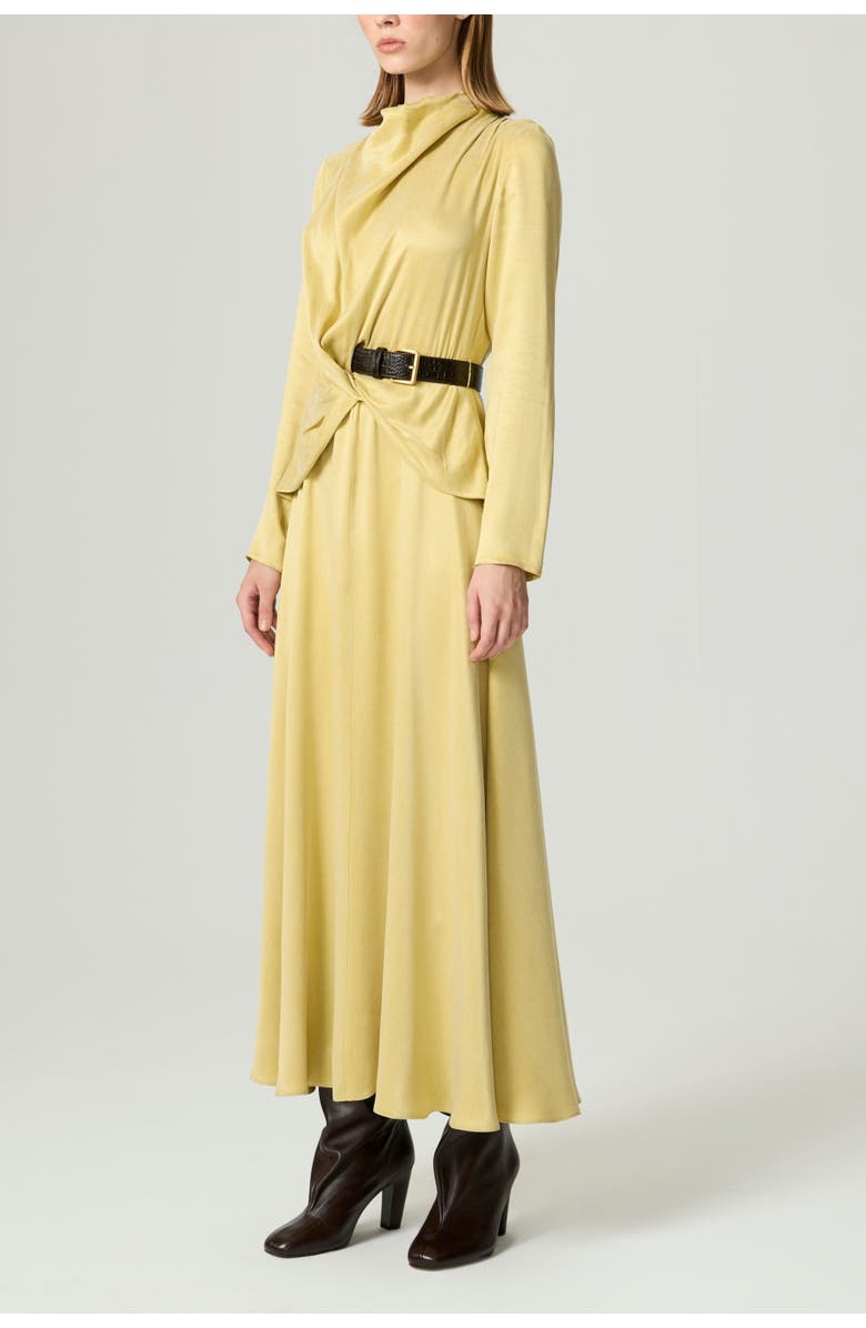 Nocturne Draped Belted Long-Sleeve Maxi Dress, Alternate, color, Yellow
