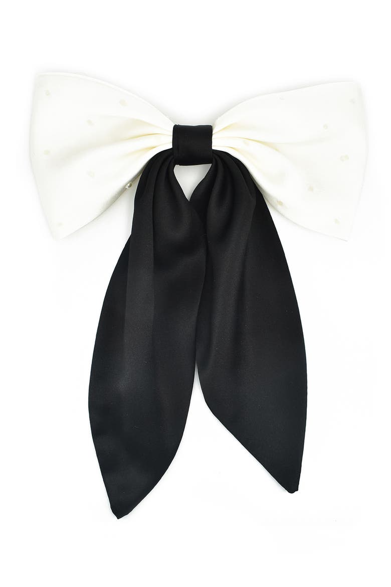 Rebelle Satin Hair Bow, Main, color, BLACK/ WHITE