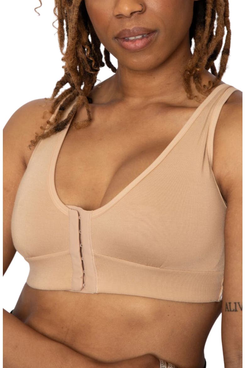 Rora Post-Surgery Front Close Pocketed Bralette, Main, color, SAND