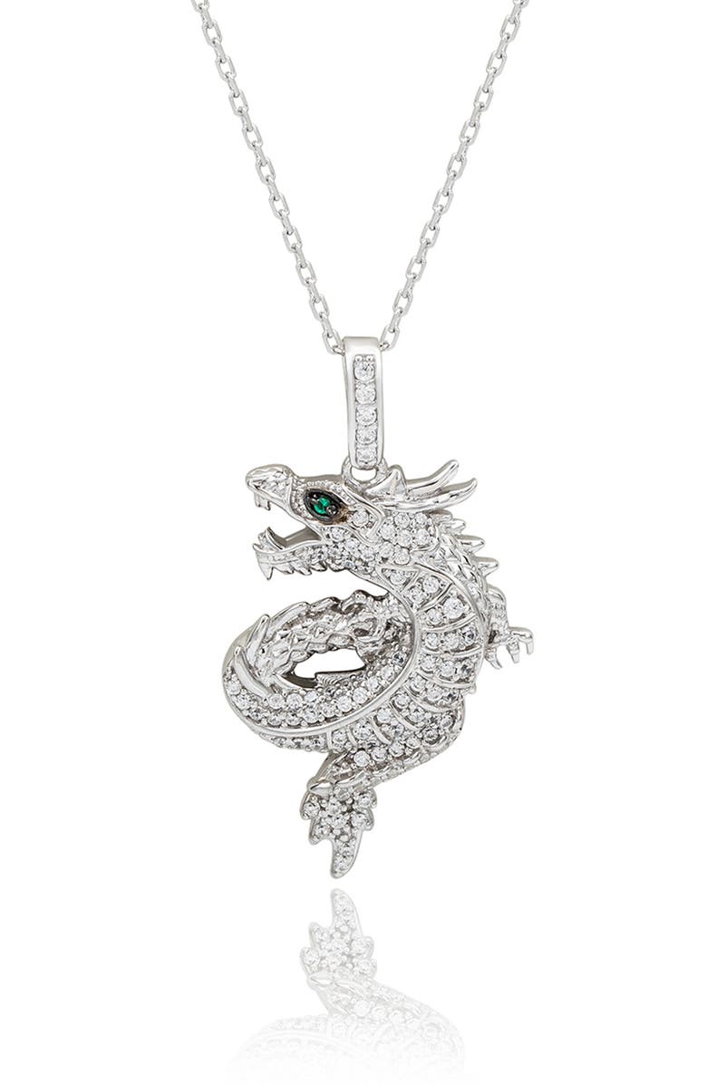 SUZY LEVIAN Pavé Cubic Zirconia Dragon Pendant Necklace, Main, color, Silver/ Cubic Zirconia